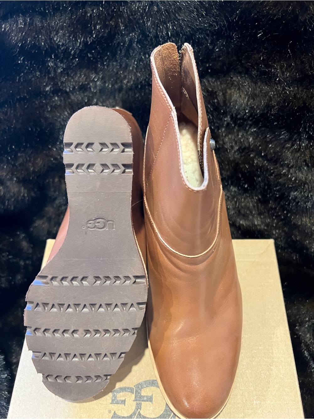 UGG Women's Chestnut Brown Leather Ankle Booties - Picture 3 of 3